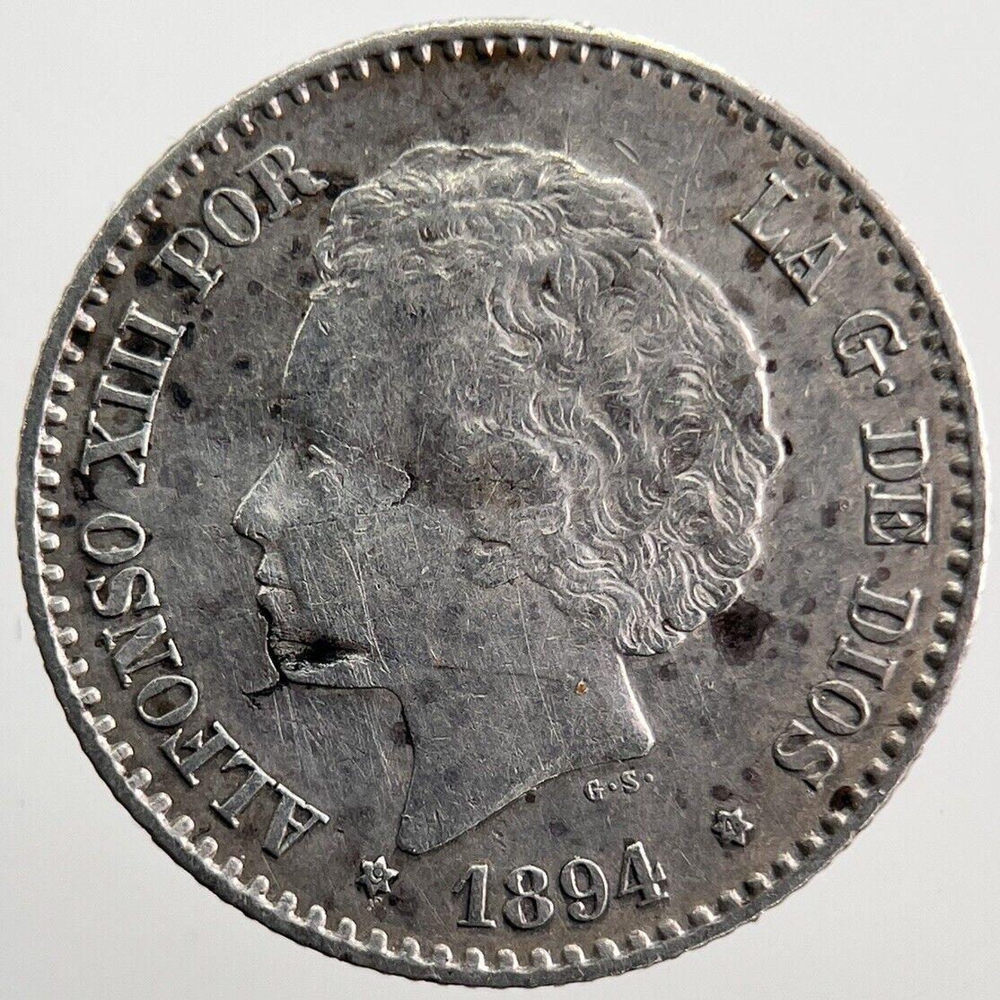 1894 Spain 50 Cent Silver Coin | Very High Grade | a7206