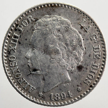 1894 Spain 50 Cent Silver Coin | Very High Grade | a7206