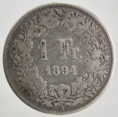 1894 Switzerland 1 One Franc Silver Coin | Collectable Grade | a9807