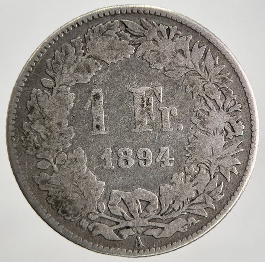 1894 Switzerland 1 One Franc Silver Coin | Collectable Grade | a9807