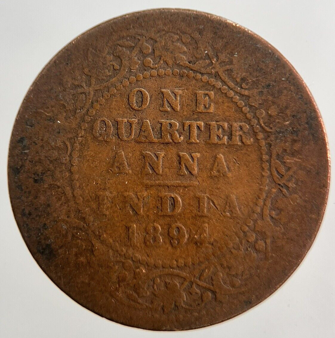 1894 India Quarter 1/4 Anna Coin | Fair Grade | a2826