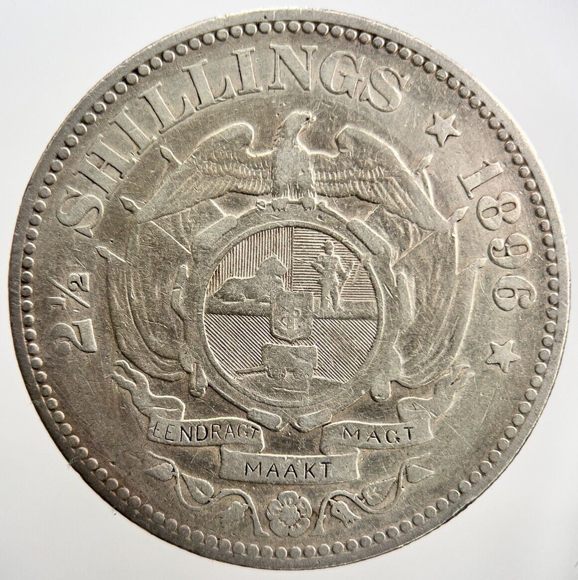 1896 2-1/2 Shillings | South Africa Silver Coin | Fine Collectable Grade | a684