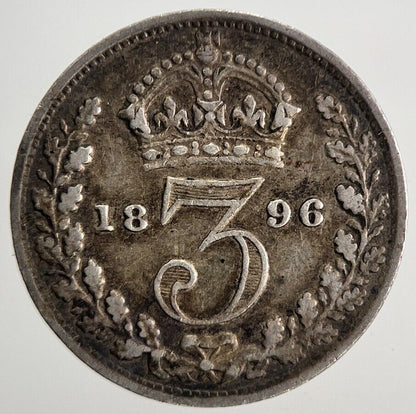 1896 Veiled Head Victoria Threepence Silver Coin | Very Fine Grade | a9813