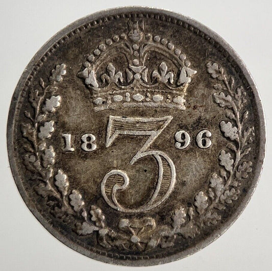 1896 Veiled Head Victoria Threepence Silver Coin | Very Fine Grade | a9813