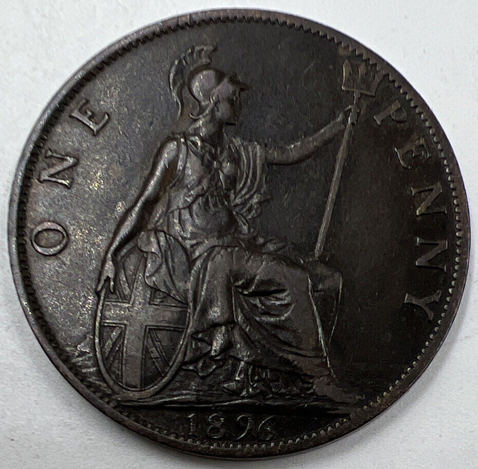 1896 Victoria One Penny | British Copper Coin | Fine Collectable Grade | a297