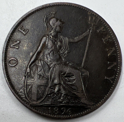 1896 Victoria One Penny | British Copper Coin | Fine Collectable Grade | a297