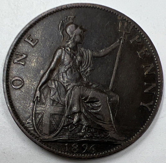 1896 Victoria One Penny | British Copper Coin | Fine Collectable Grade | a297