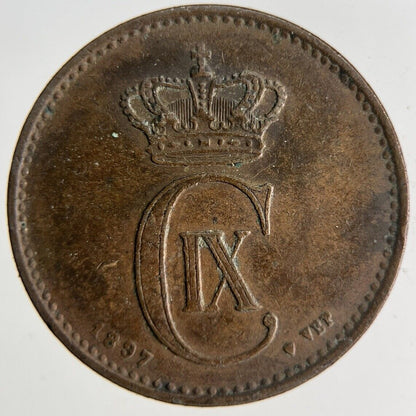 1897 Denmark 2 Ore Coin | Fine Collectable Grade