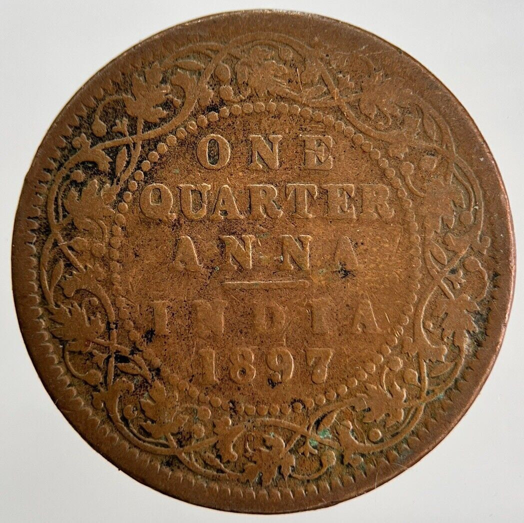 1897 India 1/4 One Quarter Anna Coin | Fair Grade | a420