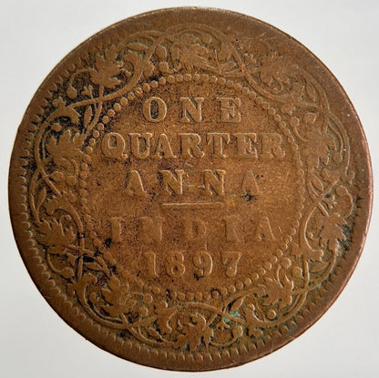 1897 India 1/4 One Quarter Anna Coin | Fair Grade | a420