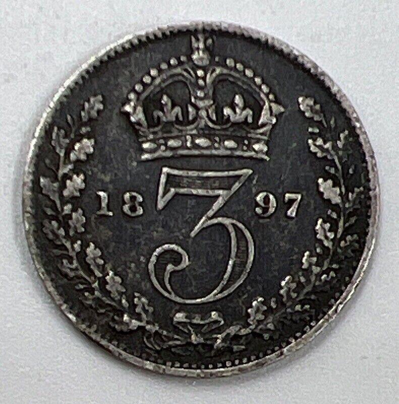 1897 Victoria Threepence | British Silver Coin | Fine Collectable Grade | a1136