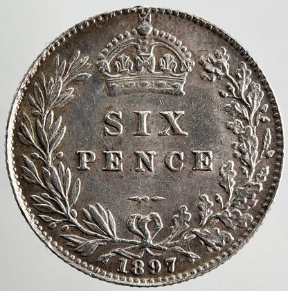 1897 Victoria Sixpence Silver Coin | Very High Grade