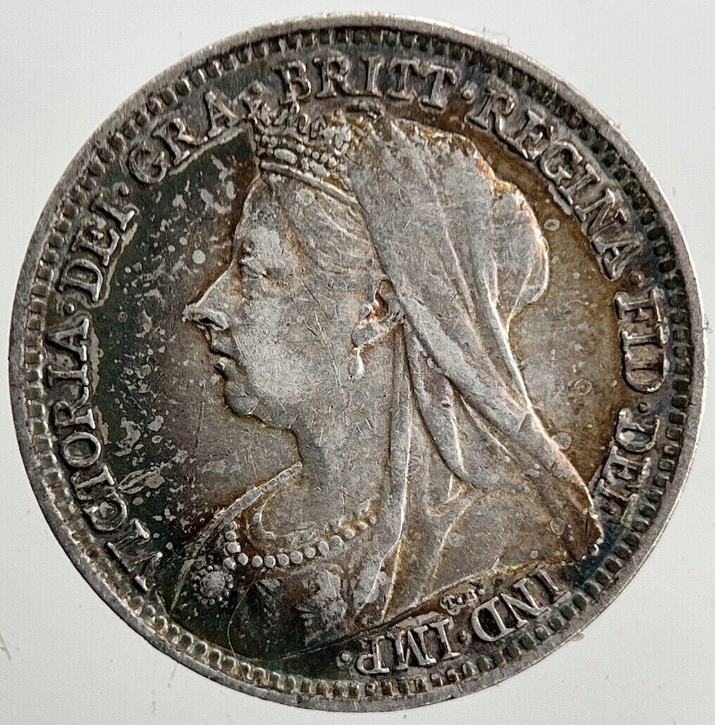1897 Victoria Toned Threepence Silver Coin | Very Fine Grade | a5066