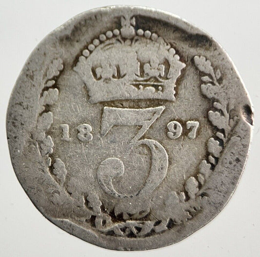 1897 Victoria Threepence Silver Coin | Worn Grade | a7259