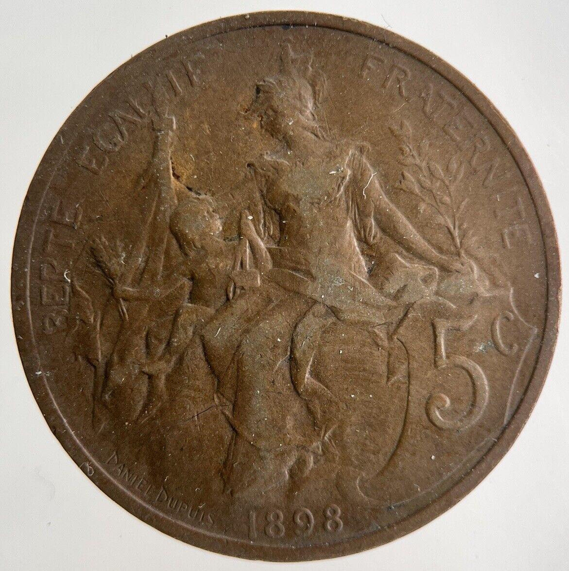 1898 France 5 Centimes Coin | Fine Collectable Grade