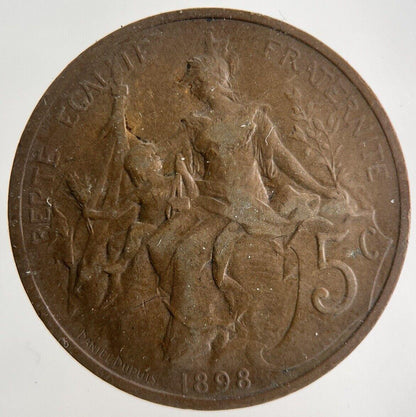 1898 France 5 Centimes Coin | Fine Collectable Grade