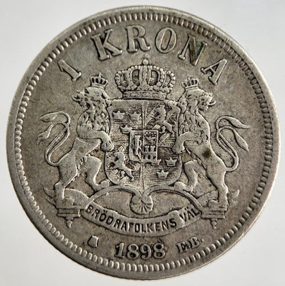 1898 Sweden 1 Krona Silver Coin | Fine Collectable Grade | a8420