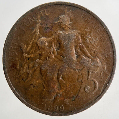 1899 France 5 Cinq Centimes Coin | Fine Collectable Grade
