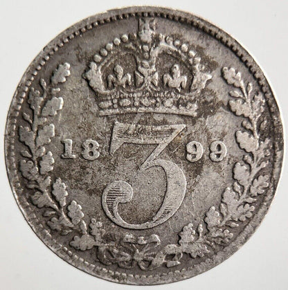 1899 Veiled Head Victoria Threepence Silver Coin | Collectable Grade | a4070