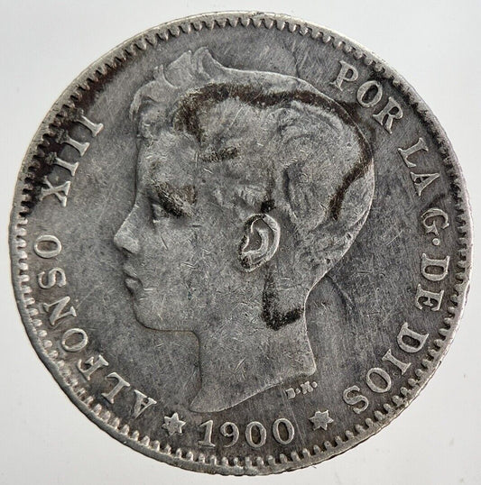 1900 Spain 50 Centavos Silver Coin | Fine Collectable Grade | a6186