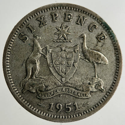 1951 Australia Silver Sixpence Coin | Fine Collectable Grade