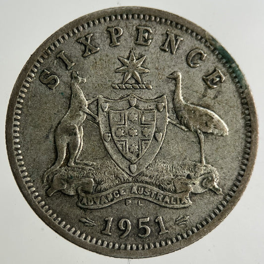 1951 Australia Silver Sixpence Coin | Fine Collectable Grade