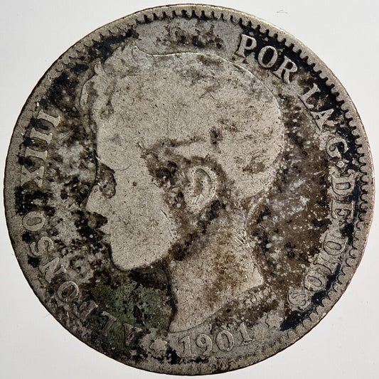 1901 Spain 50 Centavos Silver Coin | Collectable Grade | a6246