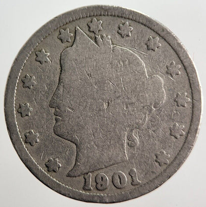 1901 US USA Barber V Cents Nickel Coin | Fair Grade | a2608
