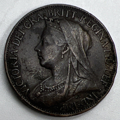 1901 Victoria Farthing | British Copper Coin | Fine Collectable Grade | a1198