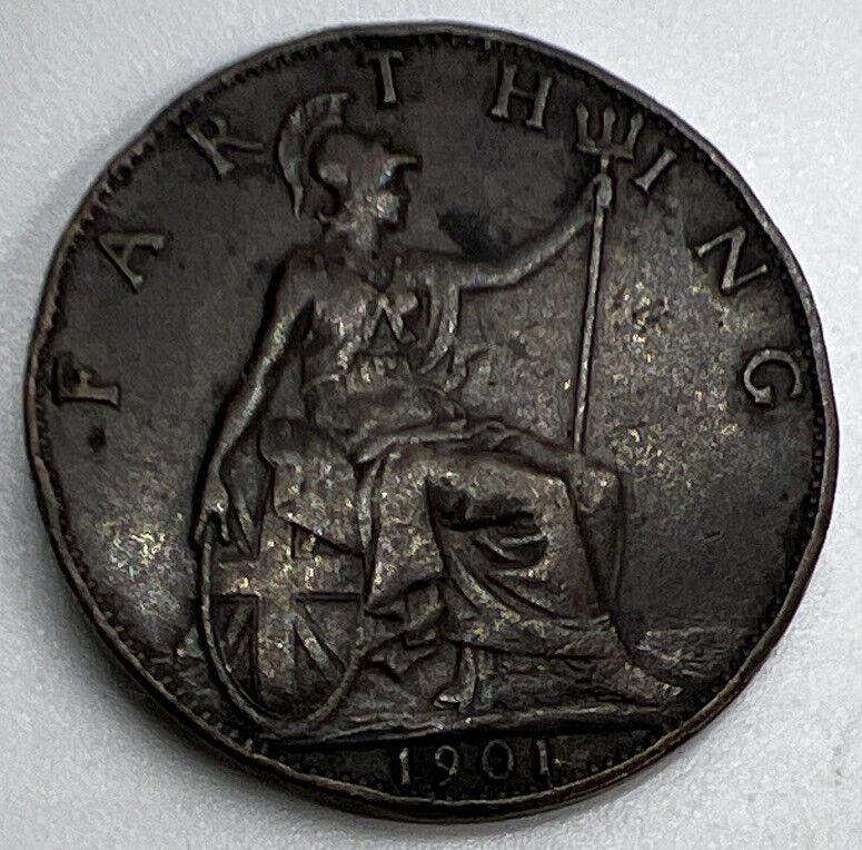 1901 Victoria Farthing | British Copper Coin | Fine Collectable Grade | a1198