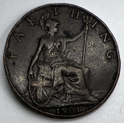 1901 Victoria Farthing | British Copper Coin | Fine Collectable Grade | a1198