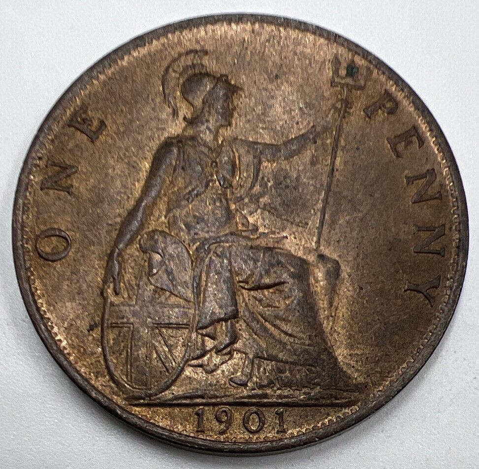 1901 Penny Queen Victoria | British Copper Coin | Extra Fine Grade UNC | a1314