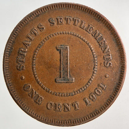 1901 Victoria Straits Settlements 1 Cent Coin | Fine Collectable Grade