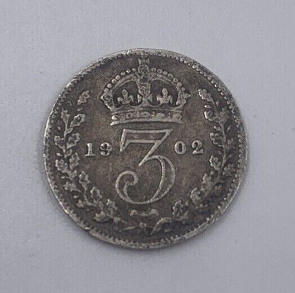 1902 Edward VII Threepence | British Silver Coin | Fine Collectable Grade | a069