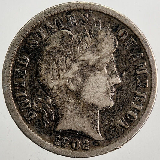 1902 US USA Barber Dime Silver Coin | Fine Collectable Grade | a5792