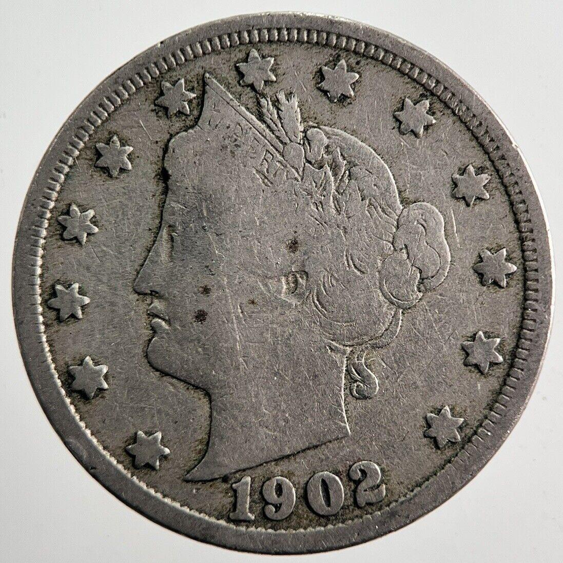1902 US USA Nickel V 5 Cent Coin | Fine Collectable Grade