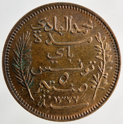1904 Africa Tunisia 5 Centimes Coin | Very High Grade