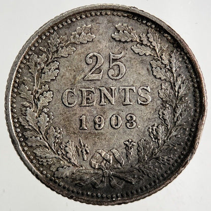 1903 Netherlands 25 Cents Silver Coin | Fine Collectable Grade