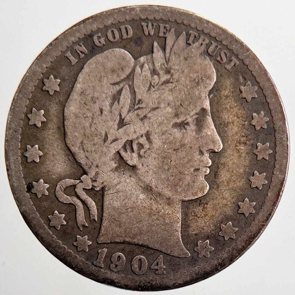 1904 US USA Barber Quarter Silver Coin | Collectable Grade | a5682