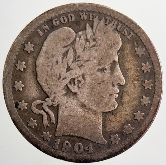 1904 US USA Barber Quarter Silver Coin | Collectable Grade | a5682