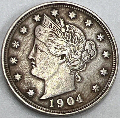1904 US USA Barber 5 V Cents | American Coin | Fine Grade | a388