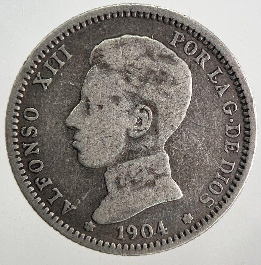 1904 Spain Una 1 Peseta Silver Coin | Collectable Grade | a9906