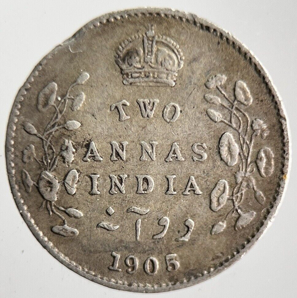 1905 India 2 Two Annas Silver Coin | Fine Collectable Grade | a4639