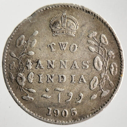 1905 India 2 Two Annas Silver Coin | Fine Collectable Grade | a4639