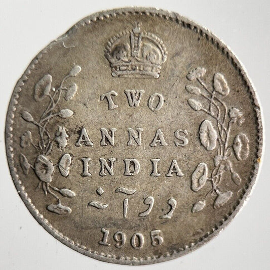 1905 India 2 Two Annas Silver Coin | Fine Collectable Grade | a4639