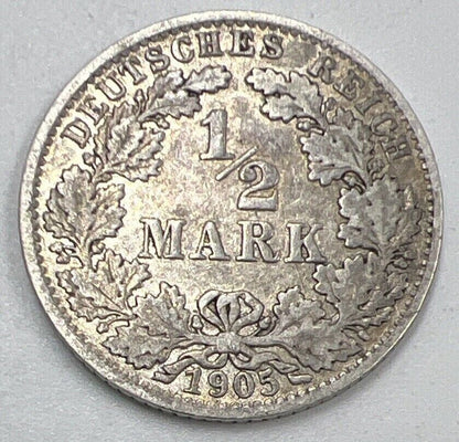 1905-A Germany 1/2 Half Mark Silver Coin | Collectable Grade | a1468