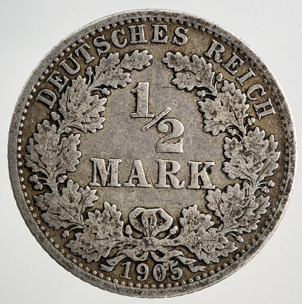1905 Germany 1/2 Half Mark Silver Coin | Fine Collectable Grade