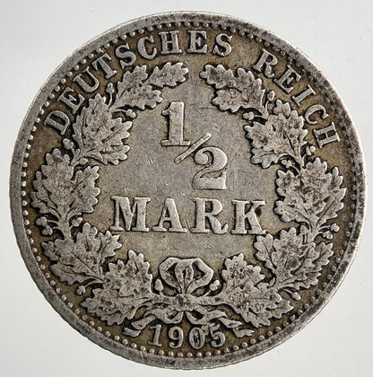 1905 Germany 1/2 Half Mark Silver Coin | Fine Collectable Grade