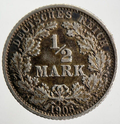 1906 Germany 1/2 Mark Silver Coin | Fine Collectable Grade | a4682