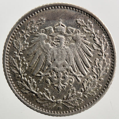 1906-D Germany 1/2 Half Mark Silver Coin | Collectable Grade | a3725